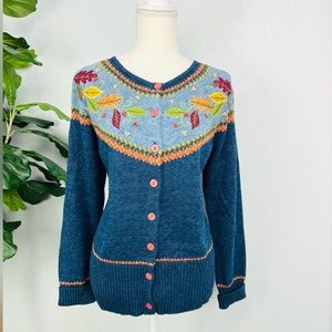 Vintage Tiara Beaded Embroidered Fall Leaves Grandma Core Sweater Cardigan